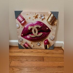 NWT 16”x16” Lipstick w/ diamonds and stars Canvas Artwork